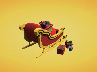 Cartoon style Santa sleigh with Christmas presents Low-poly 3D model