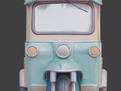 Pastel Tactical Easter Delivery Tuk Tuk Low-poly 3D model