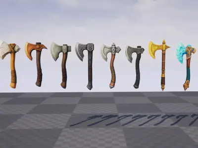 Medieval Axe Set - Game Ready Weapon Low-poly 3D model