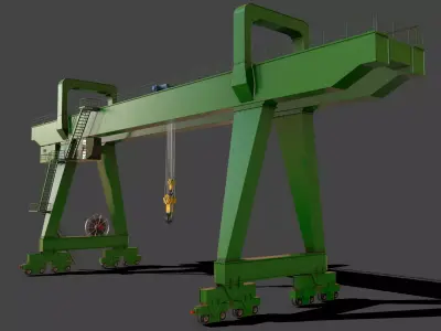 PBR Double Girder Gantry Crane V2 - Green  Low-poly 3D model