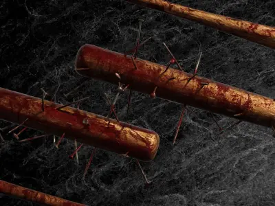 POST APOCALYPTIC MELEE WEAPON NAILED BAT BLOOD STAINED Low-poly 3D model