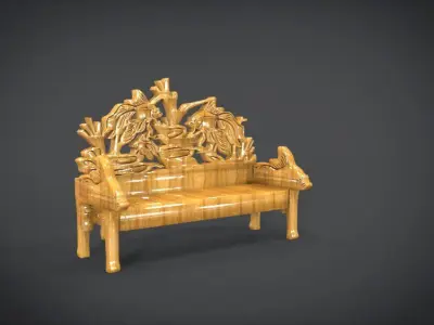 Unique Long Chair Ornament with Fish Ornament motif Low-poly 3D model