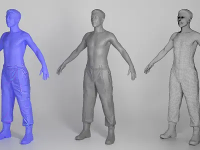 Shirtless soldier ready for animation 322 Low-poly 3D model