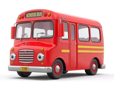 Vibrant Red Classic School Bus 3D Model Low-poly 3D model
