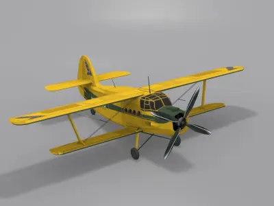 Airplane AN-2 biplane Low-poly 3D model