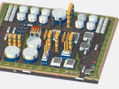 Isometric Complex Crude Oil Processing Plant Low-poly 3D model