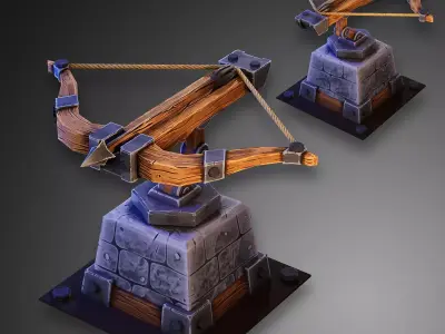 Stylized LowPoly Crossbow mounted Low-poly 3D model