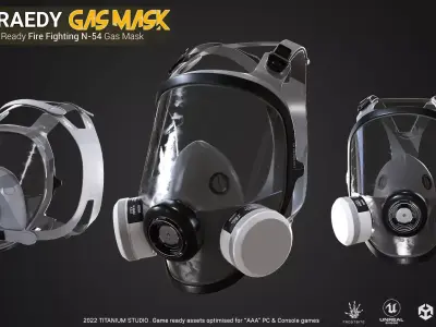 Low Poly Game Ready Fire Fighting Gas mask Low-poly 3D model