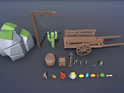 Free Mining Pack - Low Poly Ores and Gems and Tools and Props Free low-poly 3D model
