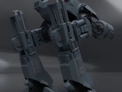 ED-209 futuristic robot with guns 3D model