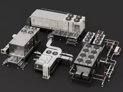 Industrial HVAC Cooling System Equipment Pack PBR Game Ready Low-poly 3D model