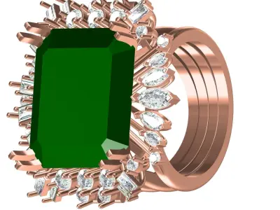 Antique Green Emerald Marquise and baguette Cluster Ring 3D print model