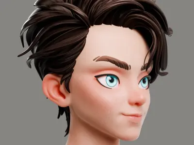 Cartoon Brunette Man Head 3D model