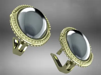  Earrings with oval cabochon  Antique 3D print model