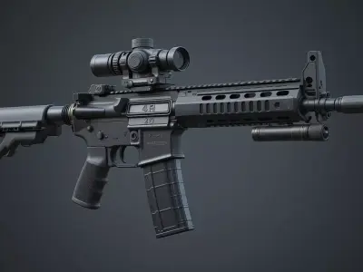 Realistic Tactical Assault Rifle 3D Model Gun for Unity Unreal 3D model