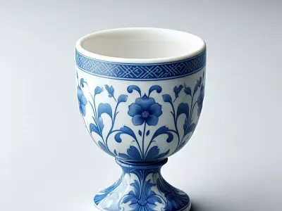 Antique Blue and White Porcelain Goblet Low-poly 3D model
