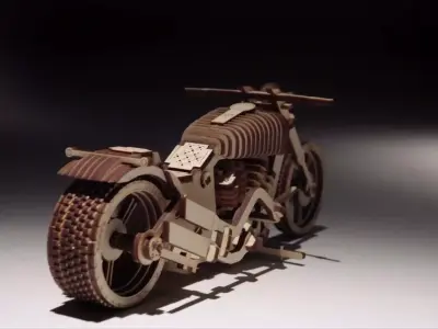 3D Wooden Chopper Motorcycle Puzzle Model Kit 3D model