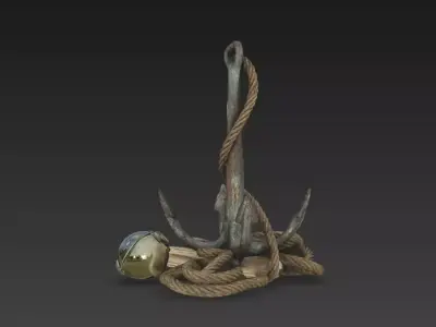 Nautical Grapnel Anchor Set  Weathered Maritime Props PBR 3D model