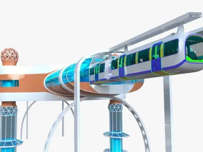 Monorail stations with train 3D Model Pack