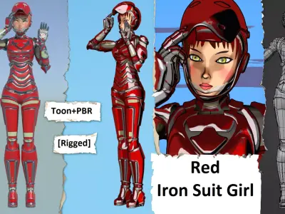 Red - Iron Suit Girl Low-poly 3D model
