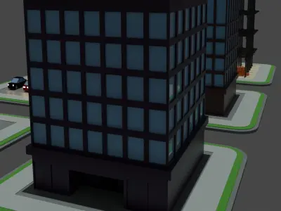 lowpoly city building with metal structure Free low-poly 3D model