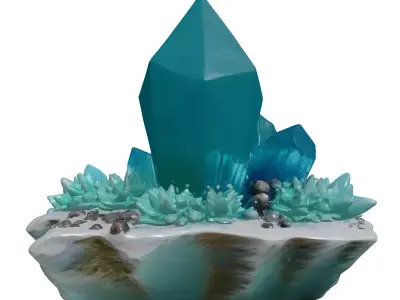 Aqua Crystal Rock Formation 3D model