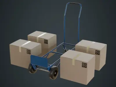 Hand Truck And Boxes 2A Low-poly 3D model