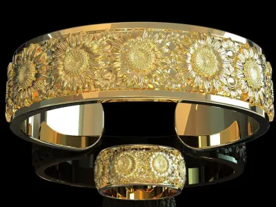 sunflower ring and cuff bracelet 3D print model
