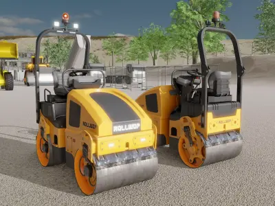 Road Roller Version-1 yellow rigged Low-poly 3D model