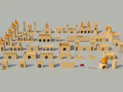 Isometric Cartoon Low Poly Medieval Castle 3D model Low-poly 3D model