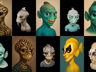 Head Fish bundle 8 pack 100 glb 3D model
