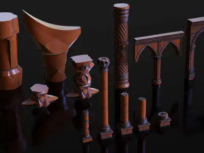 Pillars Set - Stone Fantasy Sci-Fi 3D model