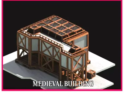Medieval Low Poly Building Castle Wooden Village Stone House 32 Low-poly 3D model