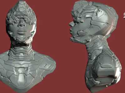 Female Sci-Fi Bust BaseMesh WIth UVs - Ztool 3D model