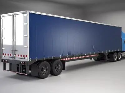Generic Semi Truck Sleeper Cab with Curtain Trailer 3D model