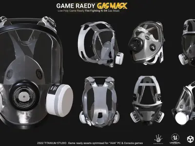 Low Poly Game Ready Fire Fighting Gas mask Low-poly 3D model