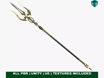 Fantasy Trident 02 All PBR Unity UE Textures Included Low-poly 3D model