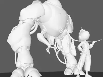 Science fiction fishing little girl Low-poly 3D model