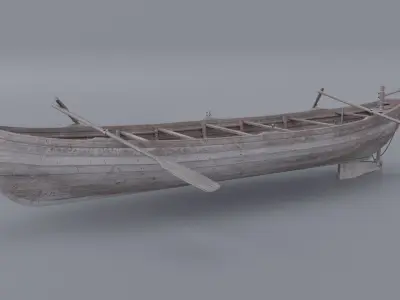 Rowboat wooden boat with two oars Low-poly 3D model