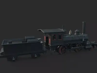 Old-fashioned steam trains using wood as fuel 3D model
