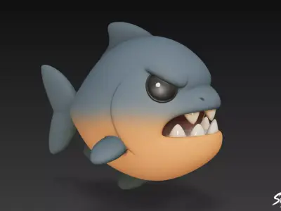 Cartoon Plush Piranha Low-poly 3D model
