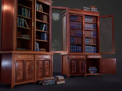 Victorian Bookcase Game-Ready Low-poly 3D model