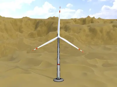 Wind turbine V1 H-120 RD 160m animation and Foundation Low-poly 3D model