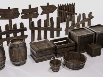 Wood Asset Pack Low-poly 3D model