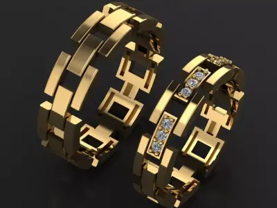 Ring Set wedding band with diamonds 3D model