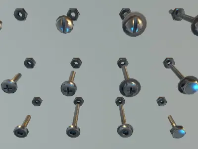 Bolt SET different bolts and screws Low-poly 3D model