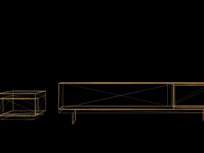 Table Set Low Poly Game Ready tv stand with drawers Low-poly 3D model