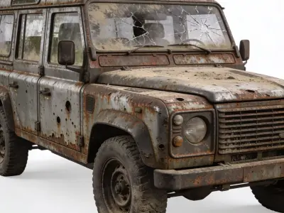 Realistic Abandoned Battle-Damaged Off-Road SUV 3D Model Low-poly 3D model