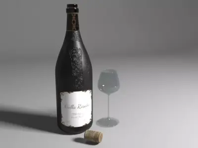 Wine Glass and Bottle Low-poly 3D model