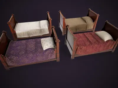 Vintage single bed Low-poly 3D model purchase